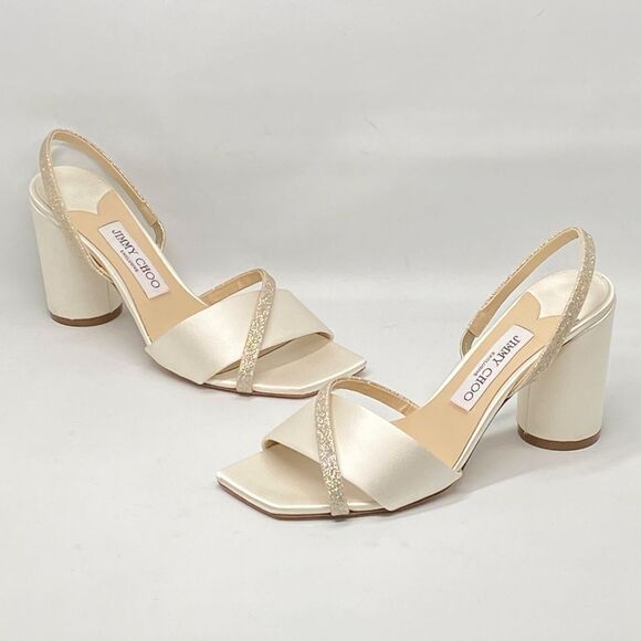 Jimmy Choo Plum Satin & Glitter Slingback Sandals size 37.5 - Picture 1 of 11